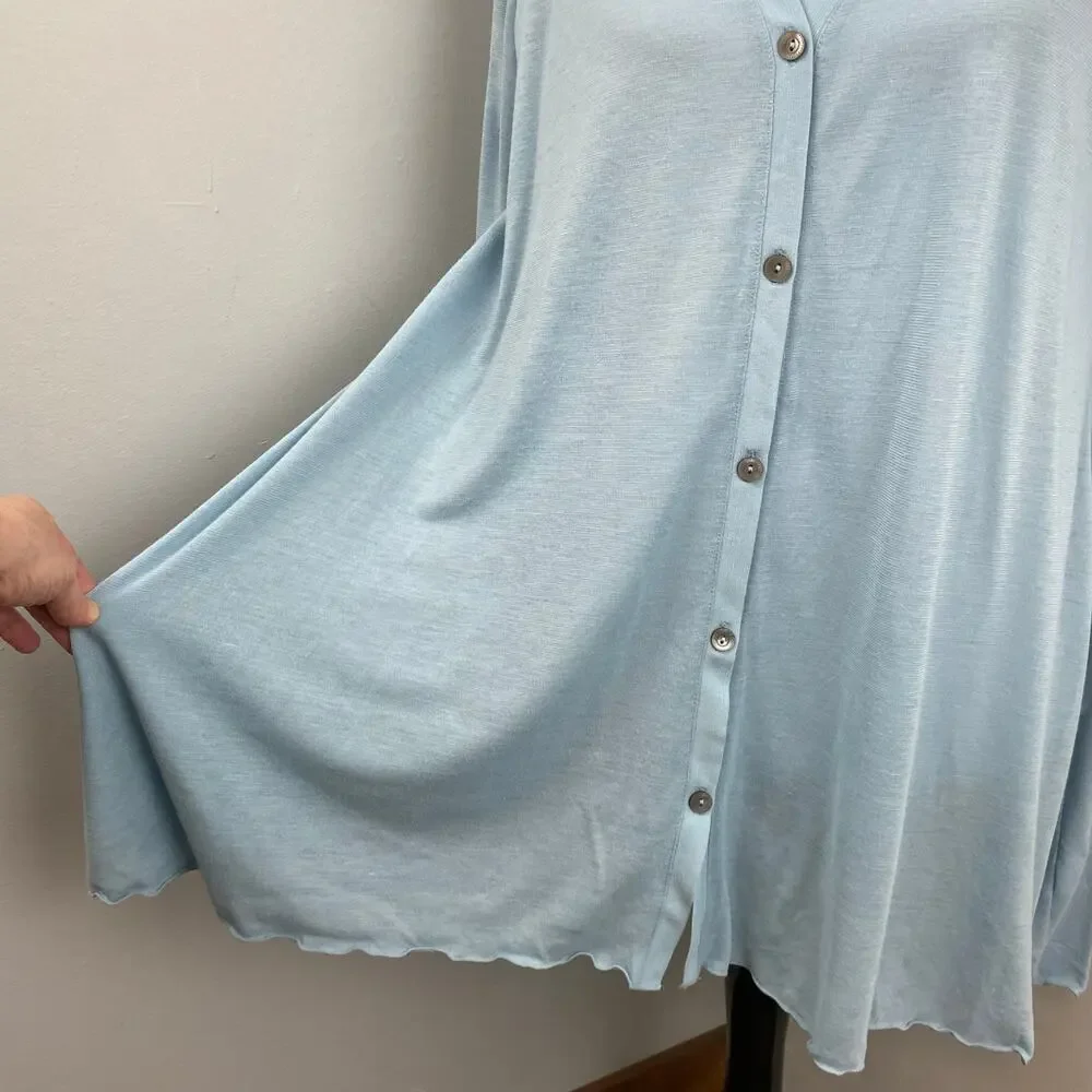 J Jill Light Blue V Neck Button Down Sharkbite Cardigan Sweater Medium